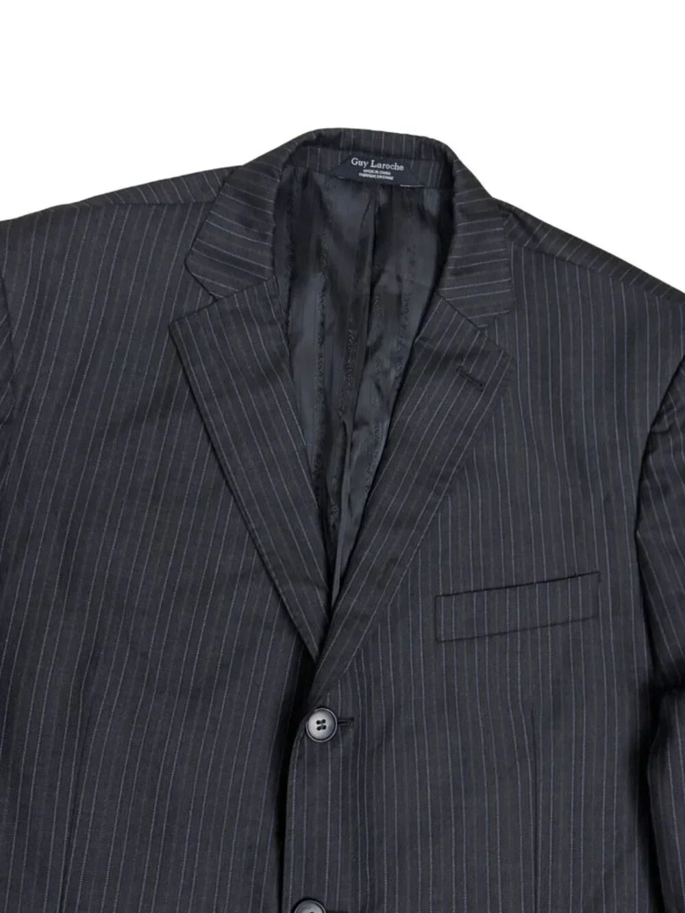 GUY LAROCHE Pinstripe Black Business Casual Formal Blazer & Dress Pants SUIT 44R
